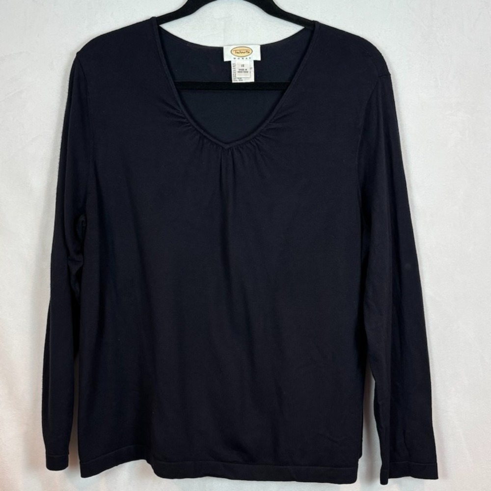 Talbots Womens Black Knit V-Neck Long‎ Sleeve Top sz 1X Capsule wardrobe classic